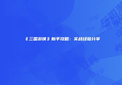 《三国游侠》新手攻略：实战经验分享
