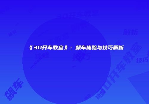 《3D开车教室》：飙车体验与技巧解析
