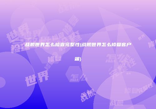 战舰世界怎么检查完整性(战舰世界怎么修复客户端)