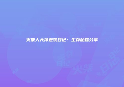 火柴人大神逆袭日记：生存秘籍分享