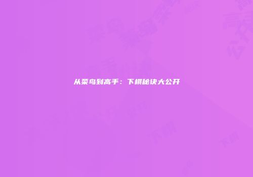 从菜鸟到高手：下棋秘诀大公开