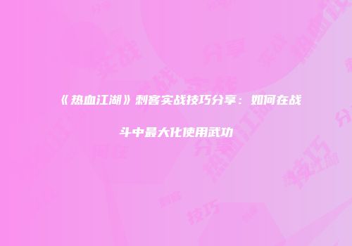 《热血江湖》刺客实战技巧分享：如何在战斗中最大化使用武功