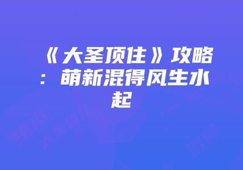 《大圣顶住》攻略：萌新混得风生水起