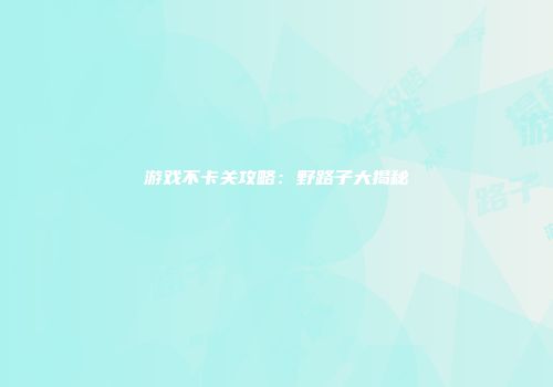 游戏不卡关攻略：野路子大揭秘