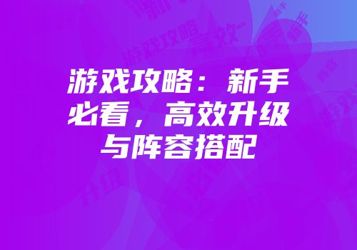 游戏攻略：新手必看，高效升级与阵容搭配