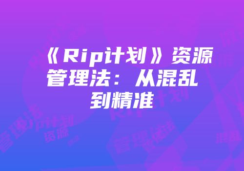 《Rip计划》资源管理法：从混乱到精准