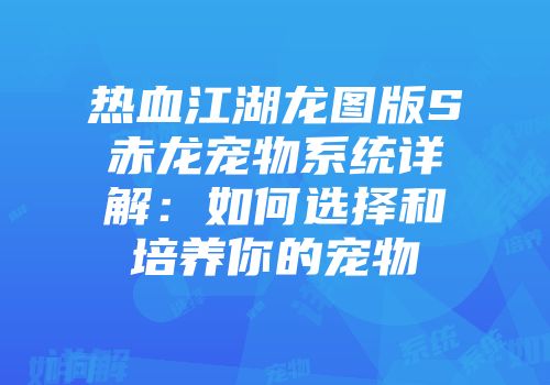 热血江湖龙图版S赤龙宠物系统详解：如何选择和培养你的宠物