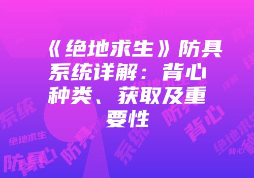 《绝地求生》防具系统详解：背心种类、获取及重要性