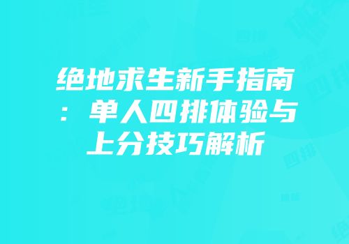 绝地求生新手指南：单人四排体验与上分技巧解析