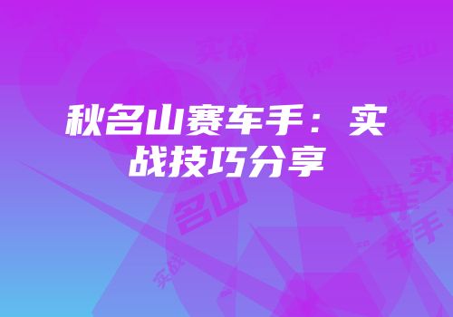 秋名山赛车手：实战技巧分享