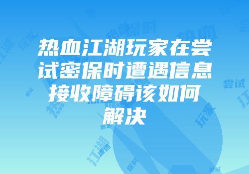 热血江湖玩家在尝试密保时遭遇信息接收障碍该如何解决