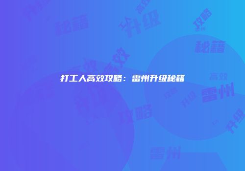 打工人高效攻略：雷州升级秘籍