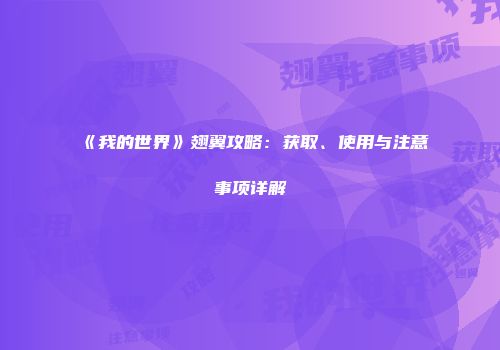 《我的世界》翅翼攻略：获取、使用与注意事项详解