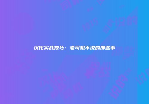 汉化实战技巧：老司机不说的那些事