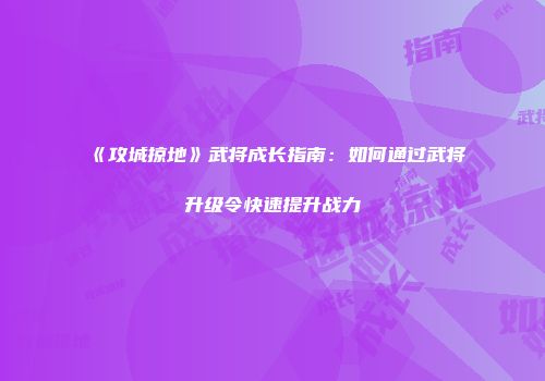 《攻城掠地》武将成长指南：如何通过武将升级令快速提升战力