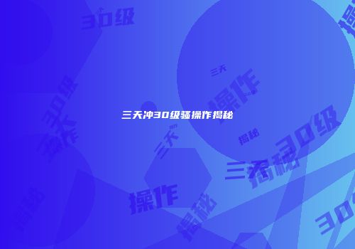 三天冲30级骚操作揭秘