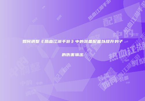 如何调整《热血江湖手游》中的装备配置以提升豹子的伤害输出