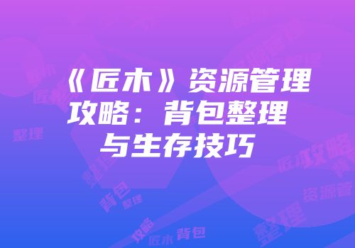 《匠木》资源管理攻略：背包整理与生存技巧