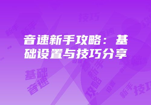 音速新手攻略：基础设置与技巧分享