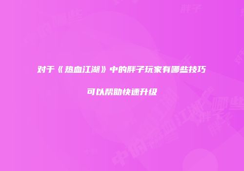 对于《热血江湖》中的胖子玩家有哪些技巧可以帮助快速升级