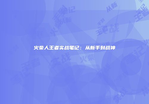 火柴人王者实战笔记：从新手到战神