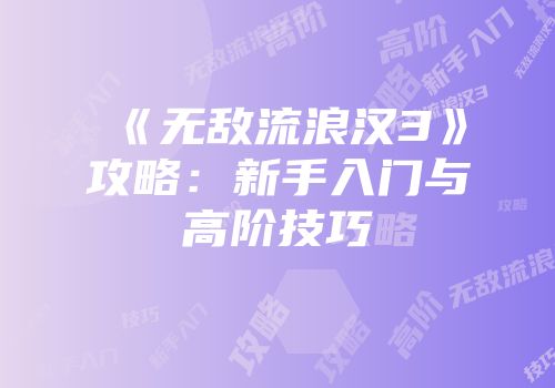 《无敌流浪汉3》攻略：新手入门与高阶技巧
