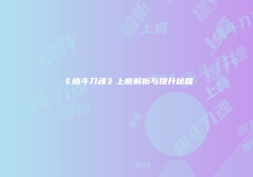 《格斗刀魂》上瘾解析与提升秘籍