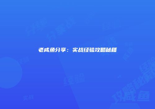 老咸鱼分享：实战经验攻略秘籍
