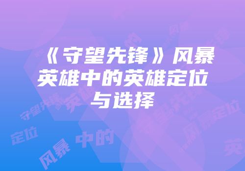 《守望先锋》风暴英雄中的英雄定位与选择