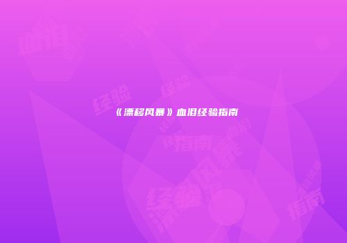 《漂移风暴》血泪经验指南