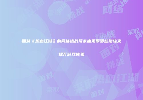 面对《热血江湖》的网络挑战玩家应采取哪些措施来提升游戏体验