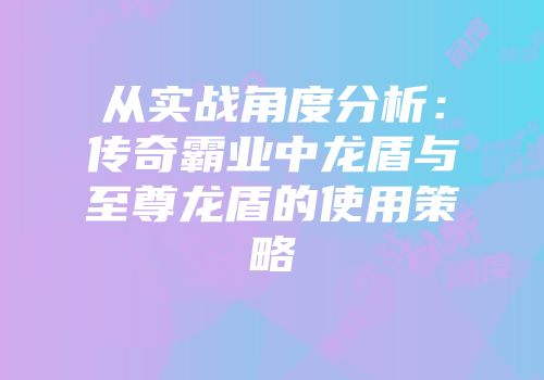 从实战角度分析:传奇霸业中龙盾与至尊龙盾的使用策略