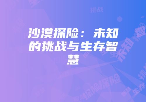 沙漠探险：未知的挑战与生存智慧