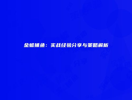 金蟾捕鱼：实战经验分享与策略解析