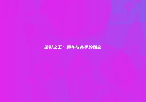 暗影之王：翻车与高手的秘密
