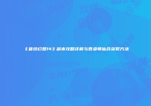 《最终幻想14》副本攻略详解与胜负师仙药获取方法