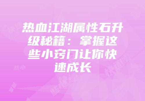 热血江湖属性石升级秘籍：掌握这些小窍门让你快速成长