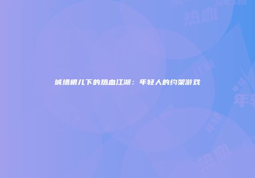 城墙根儿下的热血江湖：年轻人的约架游戏