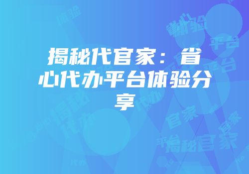 揭秘代官家：省心代办平台体验分享