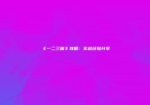 《一二三国》攻略：实战经验分享