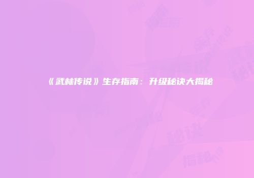 《武林传说》生存指南：升级秘诀大揭秘