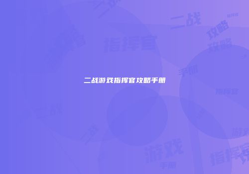 二战游戏指挥官攻略手册