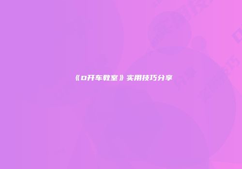 《D开车教室》实用技巧分享