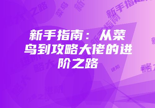 新手指南：从菜鸟到攻略大佬的进阶之路