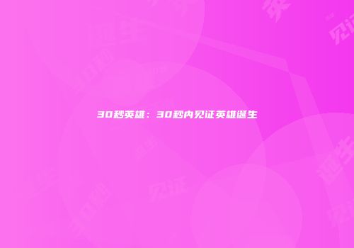 30秒英雄：30秒内见证英雄诞生