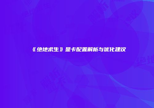 《绝地求生》显卡配置解析与优化建议