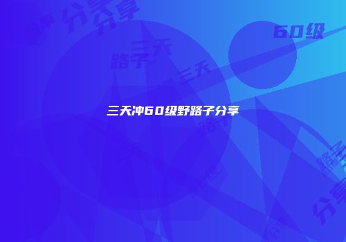 三天冲60级野路子分享