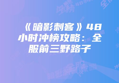 《暗影刺客》48小时冲榜攻略：全服前三野路子