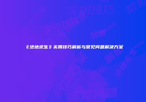 《绝地求生》实用技巧解析与常见问题解决方案