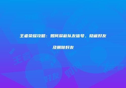 王者荣耀攻略:如何屏蔽队友信号、隐藏好友及删除好友